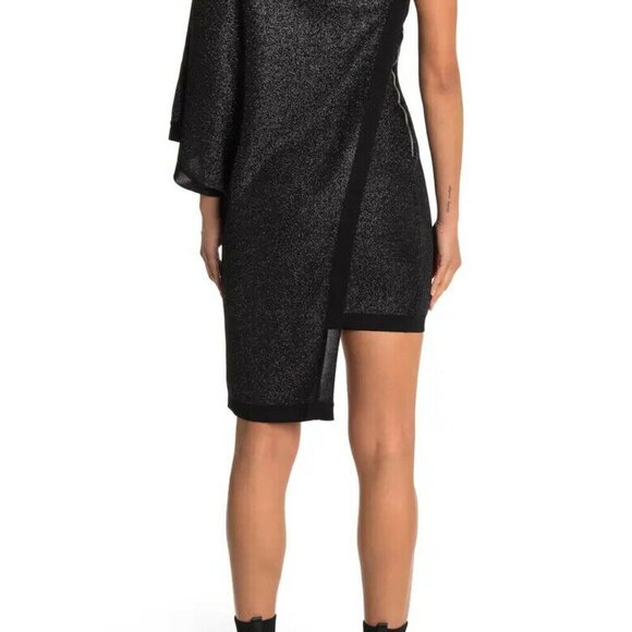 NWT $2750 Balmain Asymmetric One Shoulder Metallic-Knit Argent Noir Dress Sz 36 - Picture 6 of 15